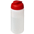 Baseline® Plus 500 ml läppäkantinen urheilujuomapullo, läpikuultava-valkoinen, punainen liikelahja logopainatuksella