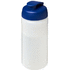 Baseline® Plus 500 ml läppäkantinen urheilujuomapullo, läpikuultava-valkoinen, sininen liikelahja logopainatuksella