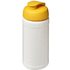 Baseline® Plus 500 ml läppäkantinen urheilujuomapullo, valkoinen, keltainen liikelahja logopainatuksella