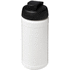 Baseline® Plus 500 ml läppäkantinen urheilujuomapullo, valkoinen, musta liikelahja logopainatuksella