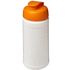 Baseline® Plus 500 ml läppäkantinen urheilujuomapullo, valkoinen, oranssi liikelahja logopainatuksella