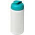 Baseline® Plus 500 ml läppäkantinen urheilujuomapullo, valkoinen, vesi-vihreä liikelahja logopainatuksella
