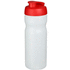 Baseline® Plus 650 ml -urheilujuomapullo läppäkannella, läpikuultava-valkoinen, punainen liikelahja logopainatuksella