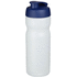 Baseline® Plus 650 ml -urheilujuomapullo läppäkannella, läpikuultava-valkoinen, sininen liikelahja logopainatuksella