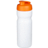 Baseline® Plus 650 ml -urheilujuomapullo läppäkannella, valkoinen, oranssi liikelahja logopainatuksella
