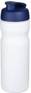 Baseline® Plus 650 ml -urheilujuomapullo läppäkannella, valkoinen, sininen liikelahja logopainatuksella