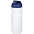 Baseline® Plus 650 ml -urheilujuomapullo läppäkannella, valkoinen, sininen liikelahja logopainatuksella