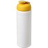 Baseline® Plus 750 ml läppäkantinen urheilujuomapullo, valkoinen, keltainen liikelahja logopainatuksella