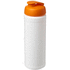 Baseline® Plus 750 ml läppäkantinen urheilujuomapullo, valkoinen, oranssi liikelahja logopainatuksella