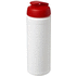 Baseline® Plus 750 ml läppäkantinen urheilujuomapullo, valkoinen, punainen liikelahja logopainatuksella