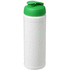 Baseline® Plus 750 ml läppäkantinen urheilujuomapullo, valkoinen, vihreä liikelahja logopainatuksella