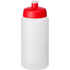 Baseline® Plus Grip 500 ml -urheilujuomapullo läppäkannella, läpikuultava-valkoinen, punainen liikelahja logopainatuksella