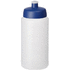 Baseline® Plus Grip 500 ml -urheilujuomapullo läppäkannella, läpikuultava-valkoinen, sininen liikelahja logopainatuksella