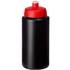 Baseline® Plus Grip 500 ml -urheilujuomapullo läppäkannella, musta, punainen liikelahja logopainatuksella