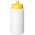 Baseline® Plus Grip 500 ml -urheilujuomapullo läppäkannella, valkoinen, keltainen liikelahja logopainatuksella