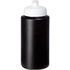 Baseline® Plus Grip 500 ml -urheilujuomapullo läppäkannella, valkoinen, musta liikelahja logopainatuksella