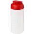 Baseline® Plus grip 500 ml läppäkantinen urheilujuomapullo, läpikuultava-valkoinen, punainen liikelahja logopainatuksella