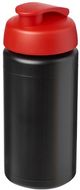 Baseline® Plus grip 500 ml läppäkantinen urheilujuomapullo, musta, punainen liikelahja logopainatuksella