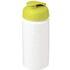 Baseline® Plus grip 500 ml läppäkantinen urheilujuomapullo, valkoinen, kalkinvihreä liikelahja logopainatuksella