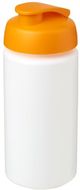 Baseline® Plus grip 500 ml läppäkantinen urheilujuomapullo, valkoinen, oranssi liikelahja logopainatuksella