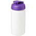 Baseline® Plus grip 500 ml läppäkantinen urheilujuomapullo, valkoinen, violetti liikelahja logopainatuksella