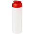 Baseline® Plus grip 750 ml läppäkantinen urheilujuomapullo, läpikuultava-valkoinen, punainen liikelahja logopainatuksella