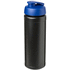 Baseline® Plus grip 750 ml läppäkantinen urheilujuomapullo, sininen, musta liikelahja logopainatuksella