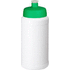 Baseline 500 ml kierrätetty juomapullo, valkoinen, vihreä liikelahja logopainatuksella