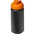Baseline 500 ml:n kierrätetystä materiaalista valmistettu juomapullo läppäkannella, oranssi liikelahja logopainatuksella