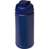Baseline 500 ml:n kierrätetystä materiaalista valmistettu juomapullo läppäkannella, sininen, sininen liikelahja logopainatuksella