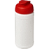 Baseline 500 ml:n kierrätetystä materiaalista valmistettu juomapullo läppäkannella, valkoinen, punainen liikelahja logopainatuksella