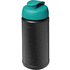 Baseline 500 ml:n kierrätetystä materiaalista valmistettu juomapullo läppäkannella, vesi-vihreä liikelahja logopainatuksella