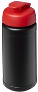 Baseline® Plus 500 ml läppäkantinen urheilujuomapullo, musta, punainen liikelahja logopainatuksella