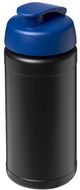 Baseline® Plus 500 ml läppäkantinen urheilujuomapullo, sininen, musta liikelahja logopainatuksella