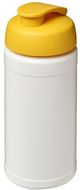 Baseline® Plus 500 ml läppäkantinen urheilujuomapullo, valkoinen, keltainen liikelahja logopainatuksella