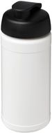 Baseline® Plus 500 ml läppäkantinen urheilujuomapullo, valkoinen, musta liikelahja logopainatuksella