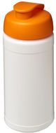 Baseline® Plus 500 ml läppäkantinen urheilujuomapullo, valkoinen, oranssi liikelahja logopainatuksella