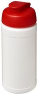 Baseline® Plus 500 ml läppäkantinen urheilujuomapullo, valkoinen, punainen liikelahja logopainatuksella
