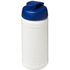 Baseline® Plus 500 ml läppäkantinen urheilujuomapullo, valkoinen, sininen liikelahja logopainatuksella