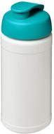 Baseline® Plus 500 ml läppäkantinen urheilujuomapullo, valkoinen, vesi-vihreä liikelahja logopainatuksella