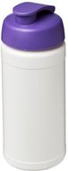 Baseline® Plus 500 ml läppäkantinen urheilujuomapullo, valkoinen, violetti liikelahja logopainatuksella