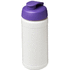 Baseline® Plus 500 ml läppäkantinen urheilujuomapullo, valkoinen, violetti liikelahja logopainatuksella