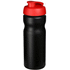 Baseline® Plus 650 ml -urheilujuomapullo läppäkannella, musta, punainen liikelahja logopainatuksella