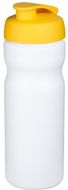 Baseline® Plus 650 ml -urheilujuomapullo läppäkannella, valkoinen, keltainen liikelahja logopainatuksella