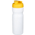 Baseline® Plus 650 ml -urheilujuomapullo läppäkannella, valkoinen, keltainen liikelahja logopainatuksella
