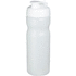 Baseline® Plus 650 ml -urheilujuomapullo läppäkannella, valkoinen, läpikuultava-valkoinen liikelahja logopainatuksella