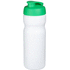Baseline® Plus 650 ml -urheilujuomapullo läppäkannella, valkoinen, vihreä liikelahja logopainatuksella