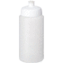 Baseline® Plus Grip 500 ml -urheilujuomapullo läppäkannella, valkoinen, läpikuultava-valkoinen liikelahja logopainatuksella