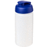 Baseline® Plus grip 500 ml läppäkantinen urheilujuomapullo, läpikuultava-valkoinen, sininen liikelahja logopainatuksella