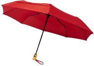 Bo-sateenvarjo, 21 tuumaa, automaattinen, PET-kierrätysmuovia, punainen liikelahja logopainatuksella